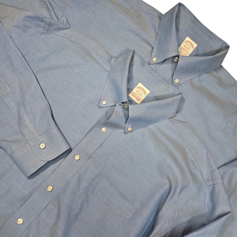 Brooks Brothers Shirt Mens 18 35 Madison Lot of 2 Stretch Supima Cotton Blue